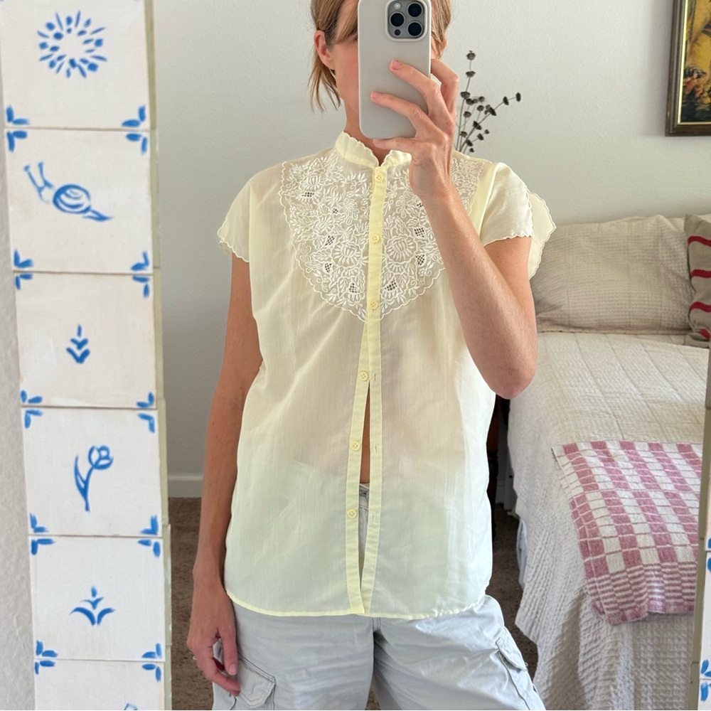 Vintage Yellow Lace Trim Top